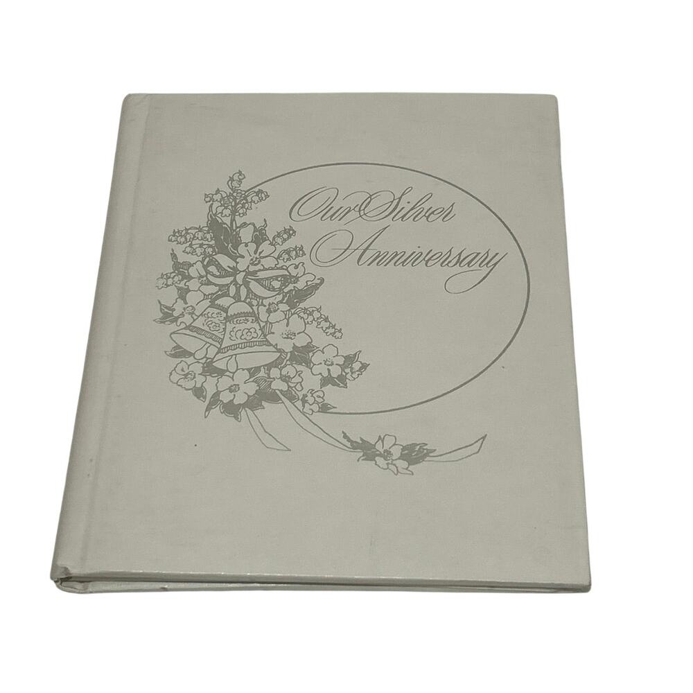 Vtg 1987 Silver Anniversary Guest Book “Treasure Masters” White Silver embossed